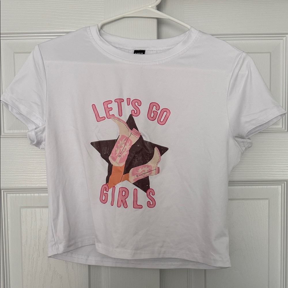 SHEIN White Tee with Pink and Black Graphic